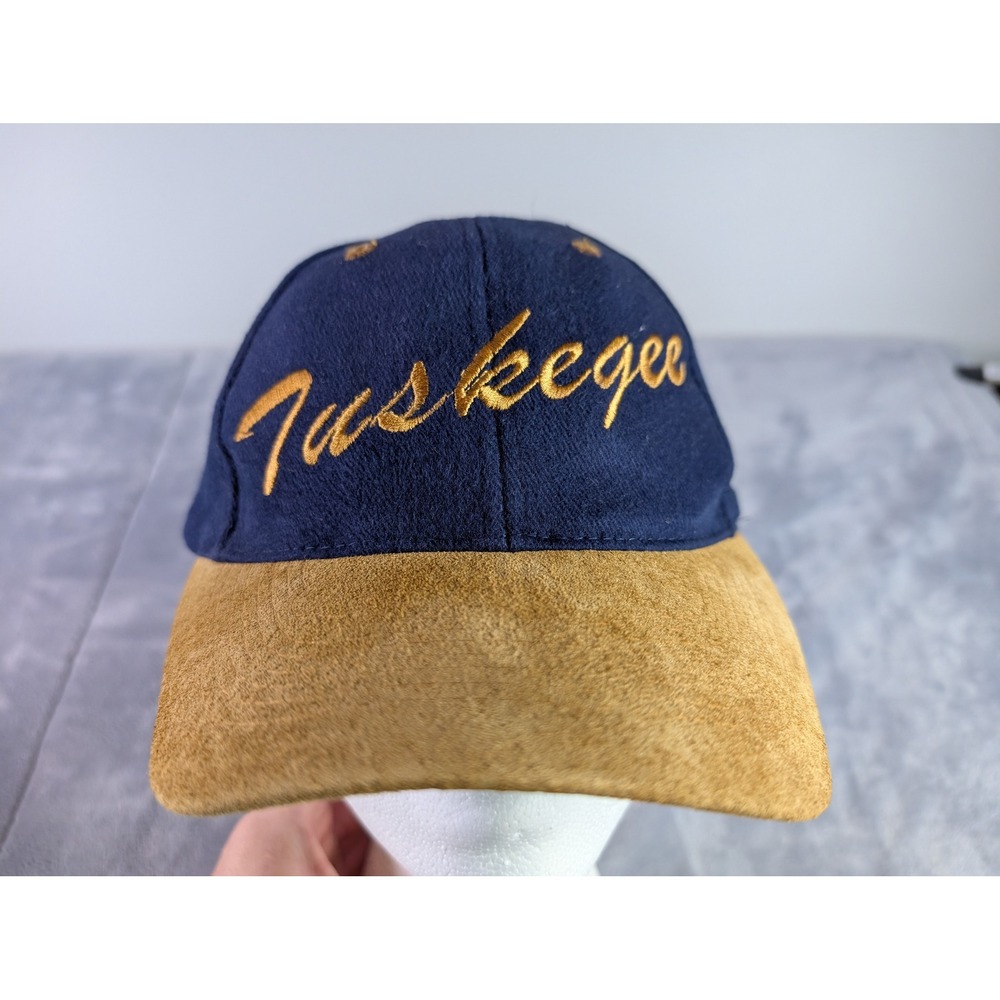 Tuskegee University Navy Wool Tan Suede Brim Adjustable Strapback Baseball Hat
